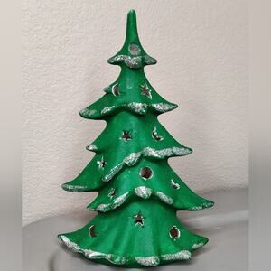 Hermitage Pottery Vintage Green Christmas Tree Tealight Candle Holder 1999